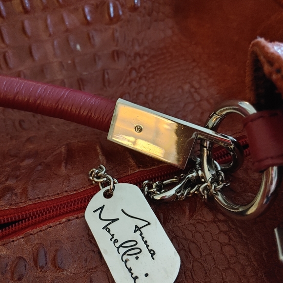 Anna Morellini Dark Red Suede Leather Crocodile Hobo Bag - Picture 12 of 16